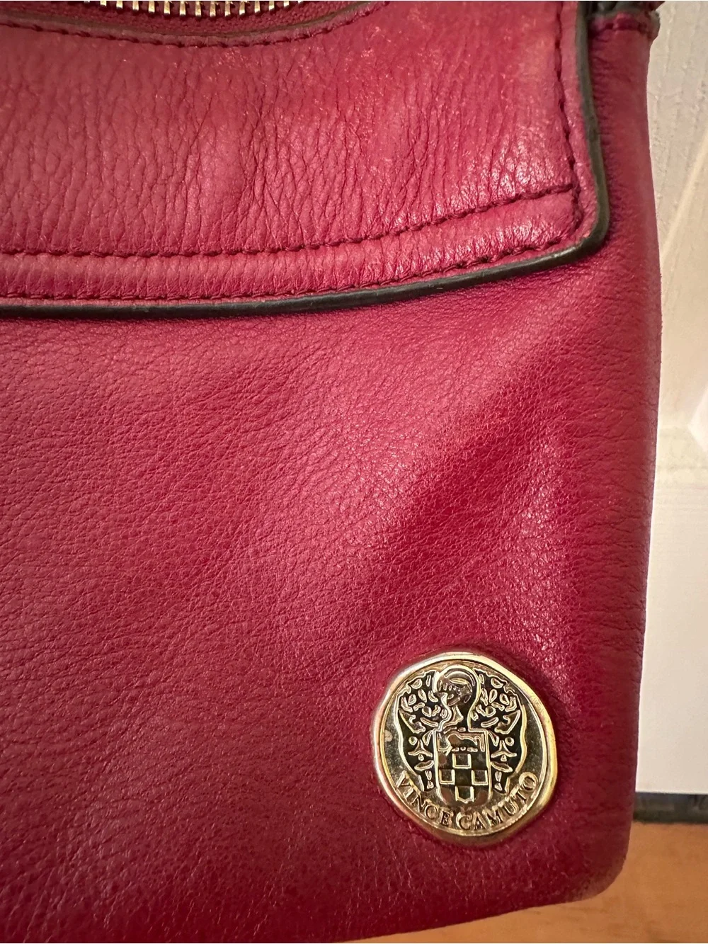 Vince Camuto Red Pebbled Leather Crossbody with Gold Hardware